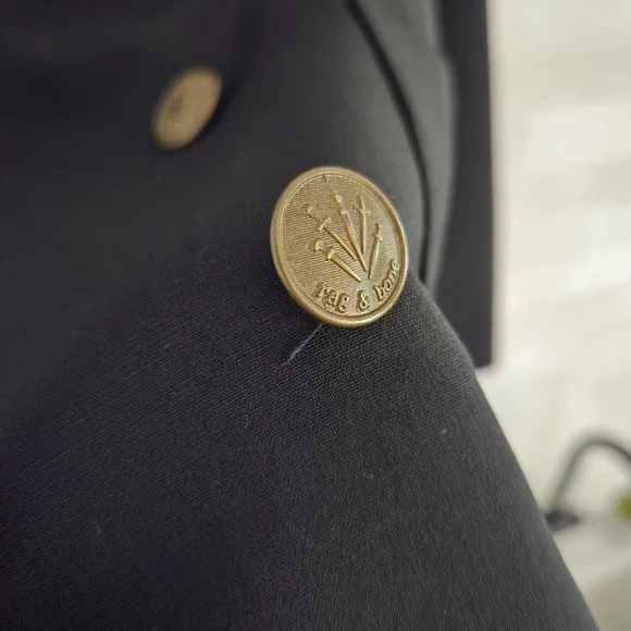 Rag & Bone Double Breasted Black Blazer Brass Buttons Emile Tia Andie Size 8 - Picture 3 of 10